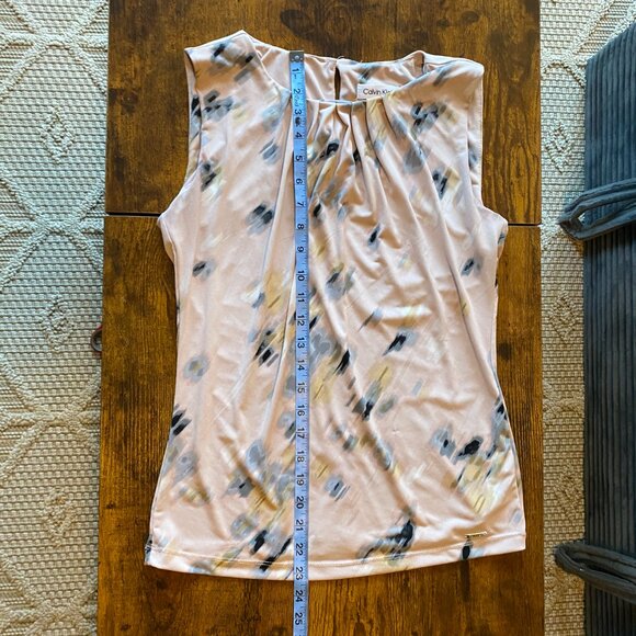 Calvin Klein Sleeveless Blouse Abstract Print Cream/Pink Multicolor Size Small - Picture 6 of 7